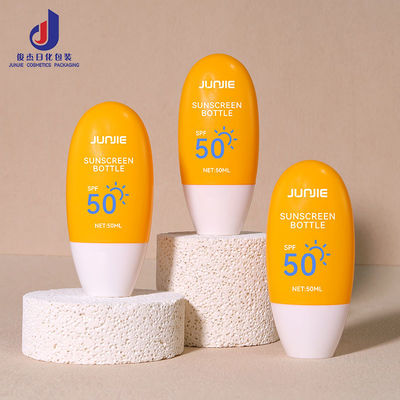 Flat Round Squeeze Bottle 50ml Contenitore di protezione solare Cosmetico Con Colletto PE E Cappuccio a vite Bianco